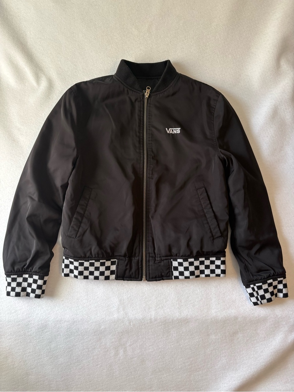 Vans Black Jacket with Black-and-White Checkerboard Trim Kids